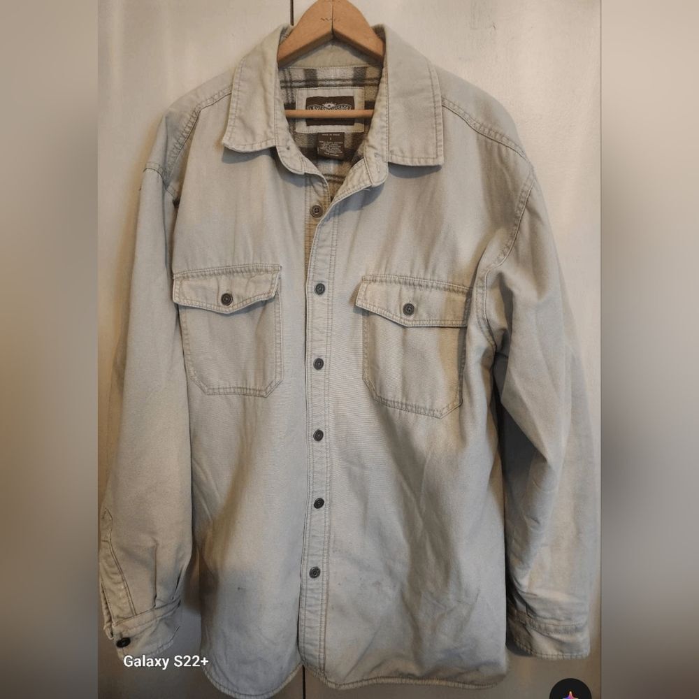 O42 Levi Strauss & CO Mens Cream Button-Up Work Barn Jacket Brown & Cream Lining - Picture 1 of 10